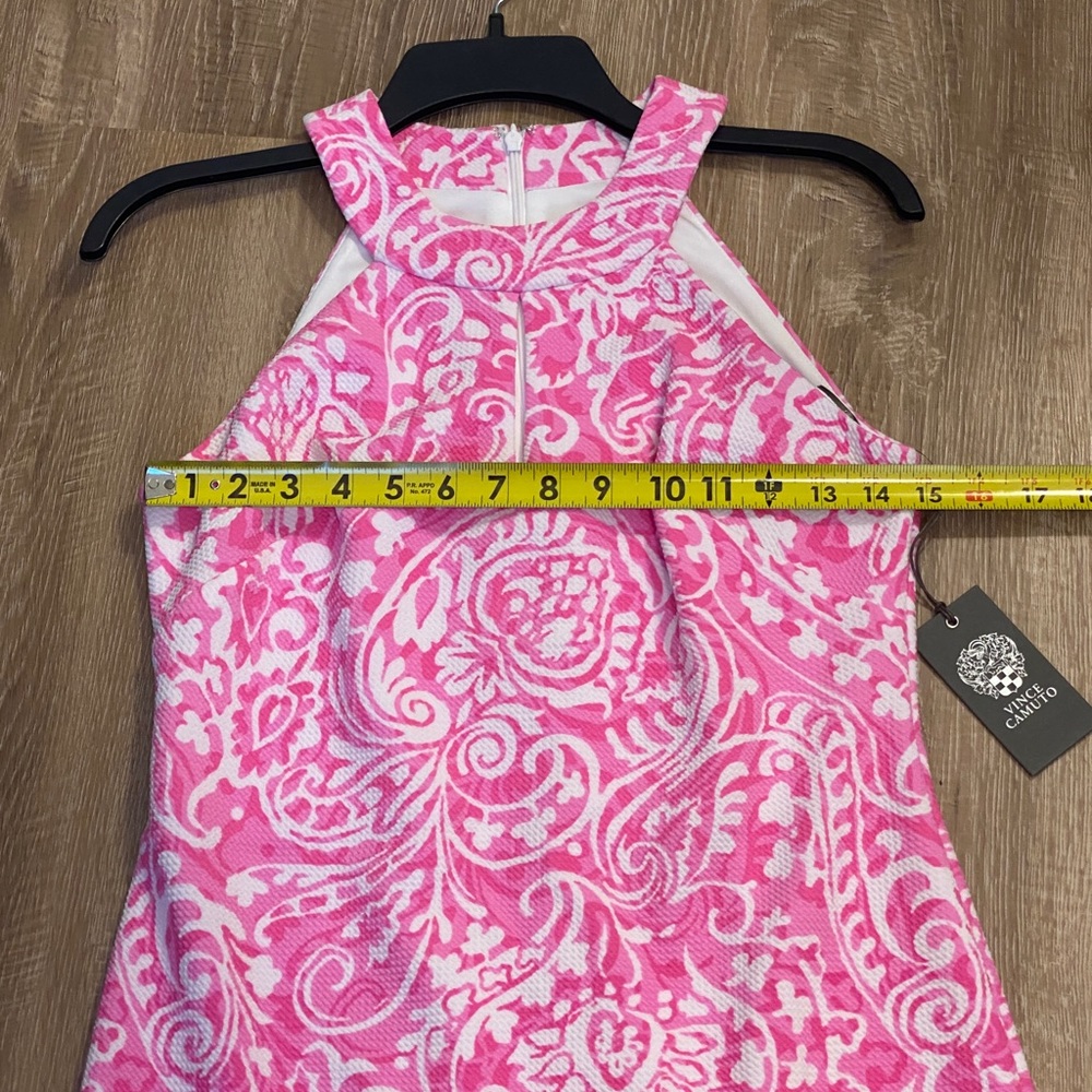 Vince Camuto pink and white printed sleeveless dress. - Picture 6 of 9